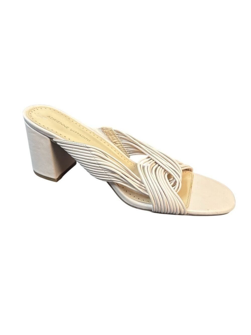 Adrienne Vittadini Annalee Women's Ivory Strappy Sandal Mule Heels NWOT Size 12